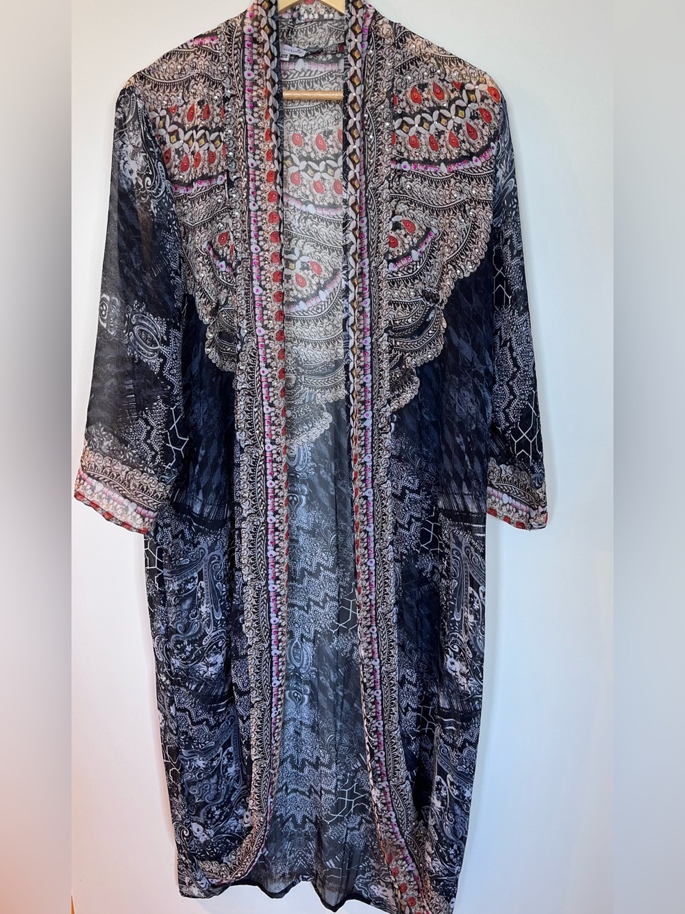 Lola Victoria One Size Sheer Boho Paisley Open Front Kimono Duster